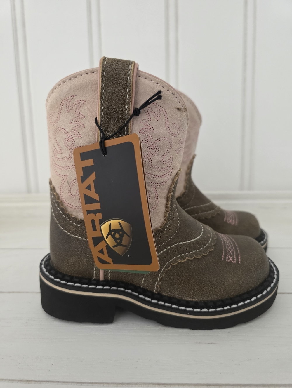 Ariat Fatbaby Brown Bomber Pink Leather Western Boots Girls Size 8 Toddler NWT